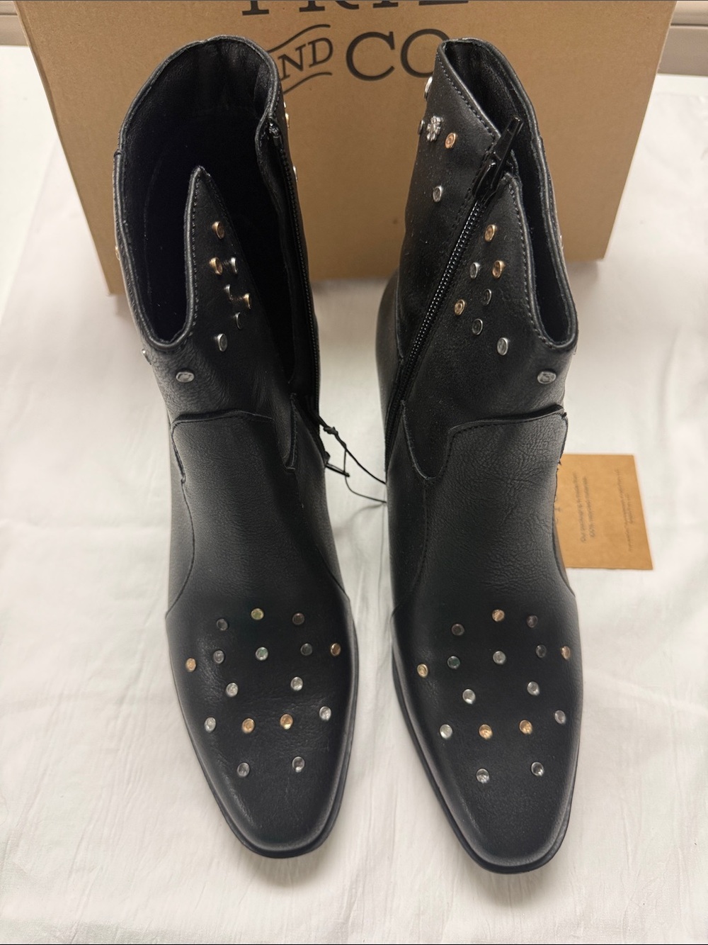 FRYE AND CO. Black Studded Leather Ankle Boots